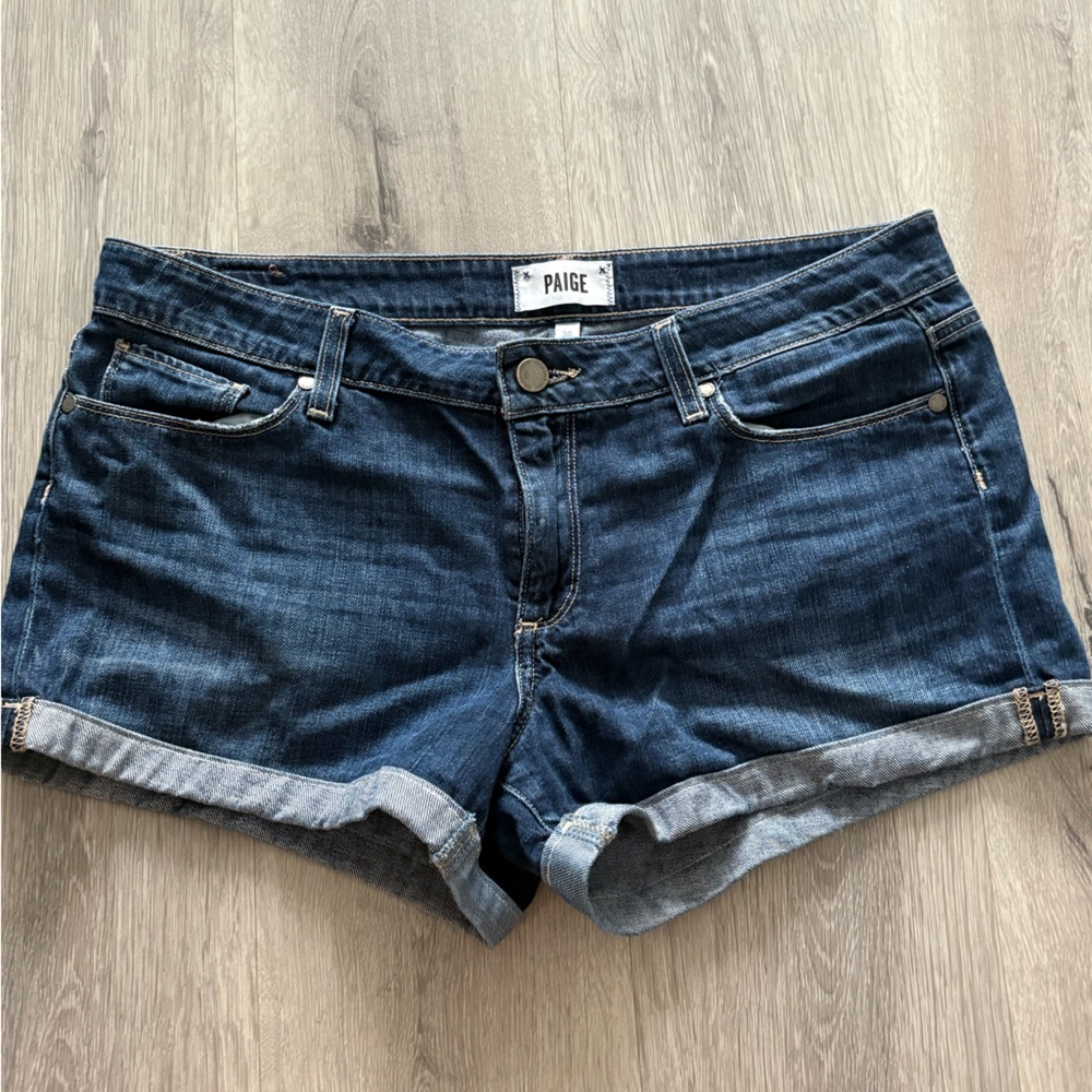 PAIGE Dark Blue Denim Jimmy Jimmy Shorts